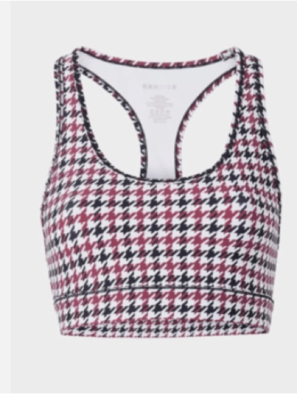 Bandier Burgundy, Black and White Houndstooth Racerback Sports Bra